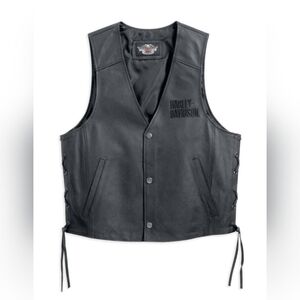 Harley Davidson Mens Vest Large Black Leather Hometown Pockets Genuine Pigskin